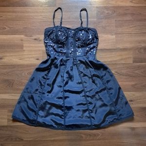 2/$25 Satin Grey Gray Smocked Sequin Party Dress Summer Cocktail